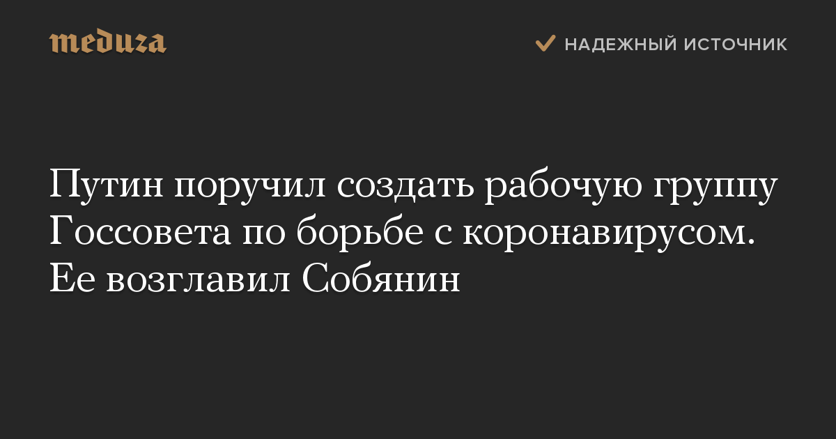 Путин поручил создать рабочую группу Госсовета по борьбе с коронавирусом. Ее возглавил Собянин