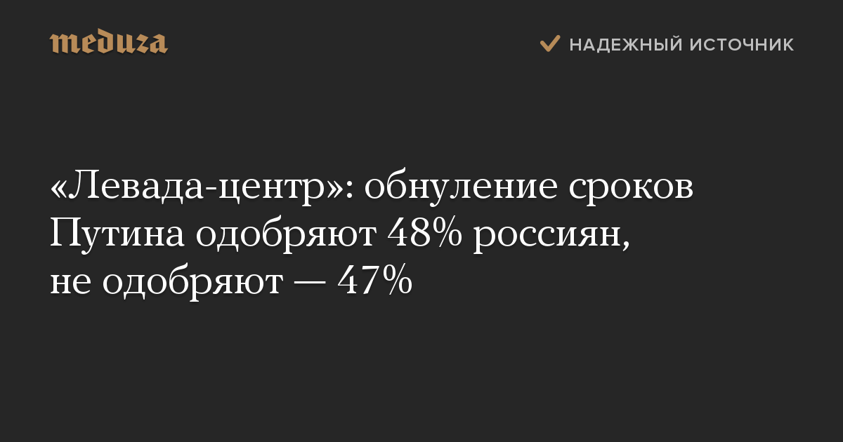 «Левада-центр»: обнуление сроков Путина одобряют 48% россиян, не одобряют — 47%