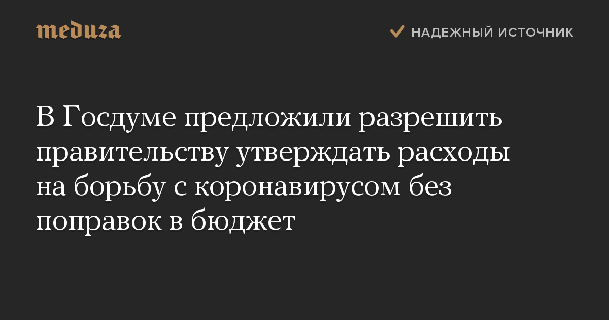 В Госдуме предложили разрешить правительству утверждать расходы на борьбу с коронавирусом без поправок в бюджет