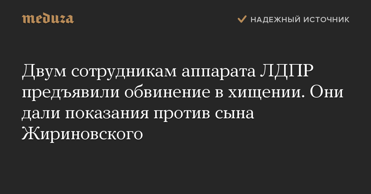 Двум сотрудникам аппарата ЛДПР предъявили обвинение в хищении. Они дали показания против сына Жириновского