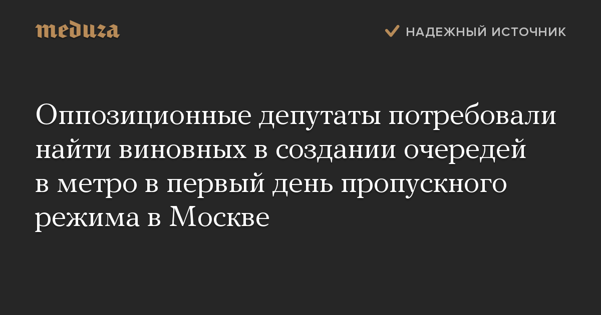 Оппозиционные депутаты потребовали найти виновных в создании очередей в метро в первый день пропускного режима в Москве