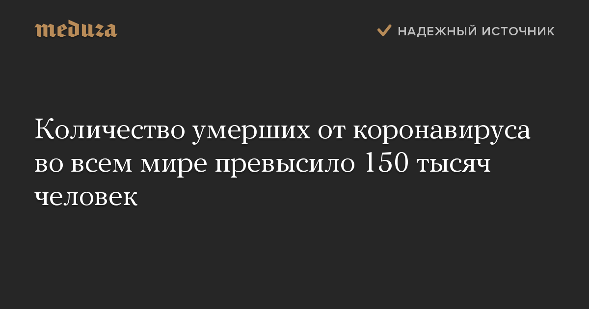 Количество умерших от коронавируса во всем мире превысило 150 тысяч человек