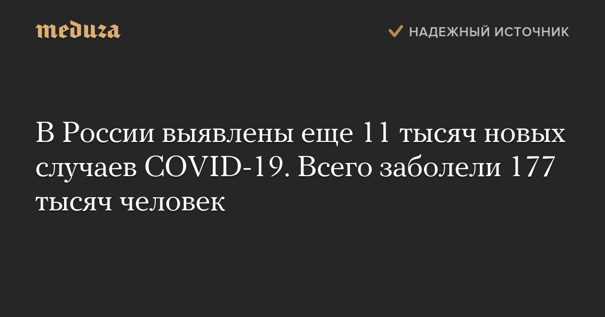 В России выявлены еще 11 тысяч новых случаев COVID-19. Всего заболели 177 тысяч человек