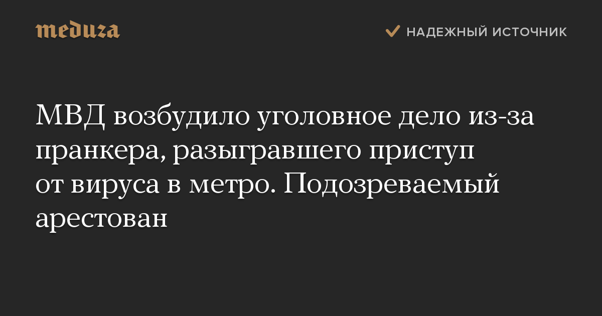 МВД возбудило уголовное дело из-за пранкера, разыгравшего приступ от вируса в метро. Подозреваемый арестован