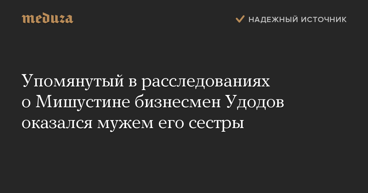 Упомянутый в расследованиях о Мишустине бизнесмен Удодов оказался мужем его сестры