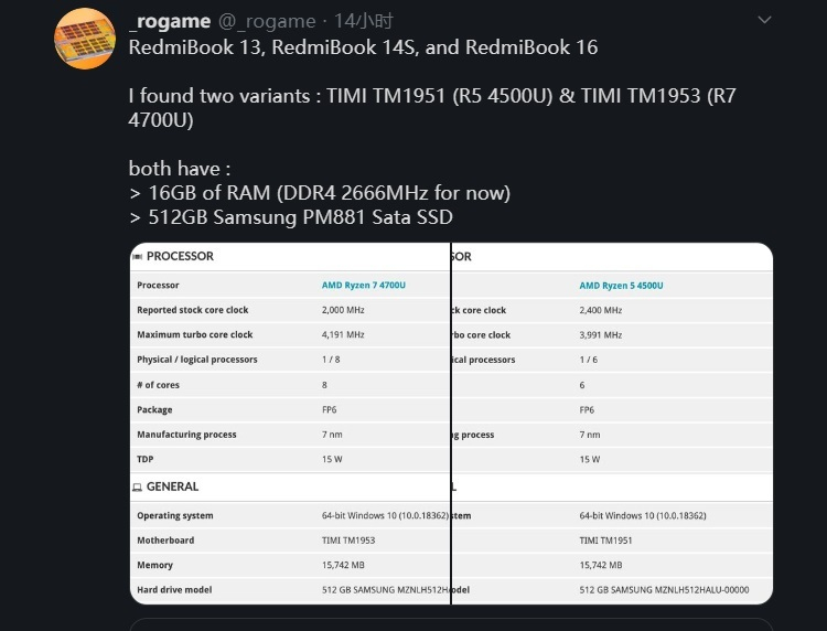 Утечка раскрыла основные характеристики Xiaomi RedmiBook на чипах AMD Ryzen 4000