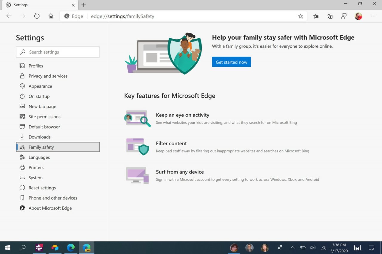 В Microsoft Edge Canary появился раздел «Семейная безопасность»