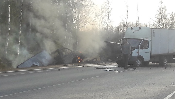 Появилось видео с места огненного ДТП с погибшим в Ивановской области