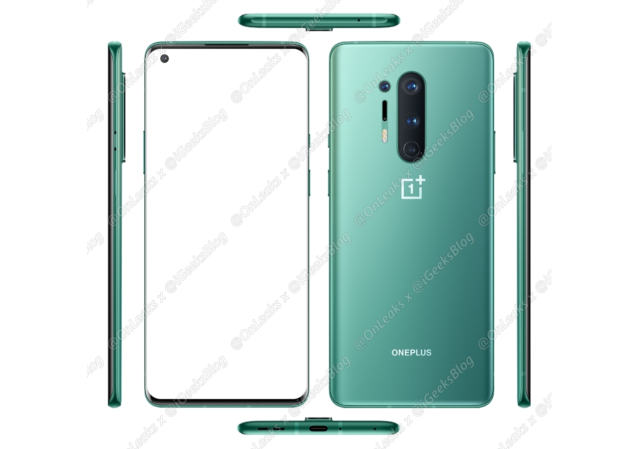 OnePlus 8 Pro появился на официальном пресс-рендере в зелёном цвете, с квадро-камерой и «дырявым» экраном