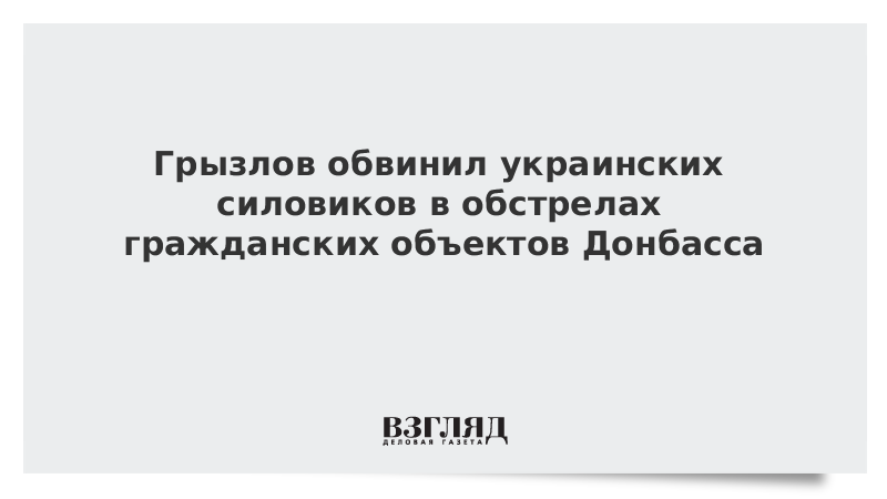 Грызлов обвинил украинских силовиков в обстрелах гражданских объектов Донбасса