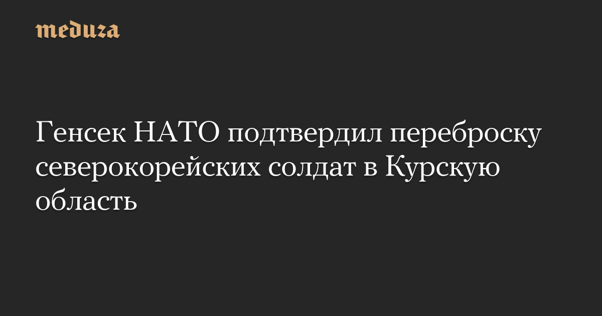 Генсек НАТО подтвердил переброску северокорейских солдат в Курскую область