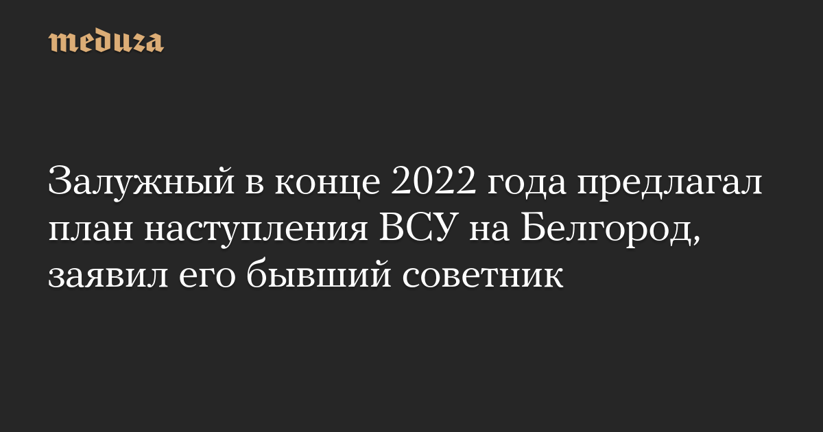 Залужный в конце 2022 года предлагал план наступления ВСУ на Белгород, заявил его бывший советник