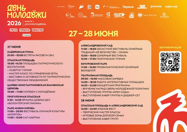 Cream Soda, фестивали, мастер-классы и встреча рассвета: опубликована программа Дня молодёжи в Кирове